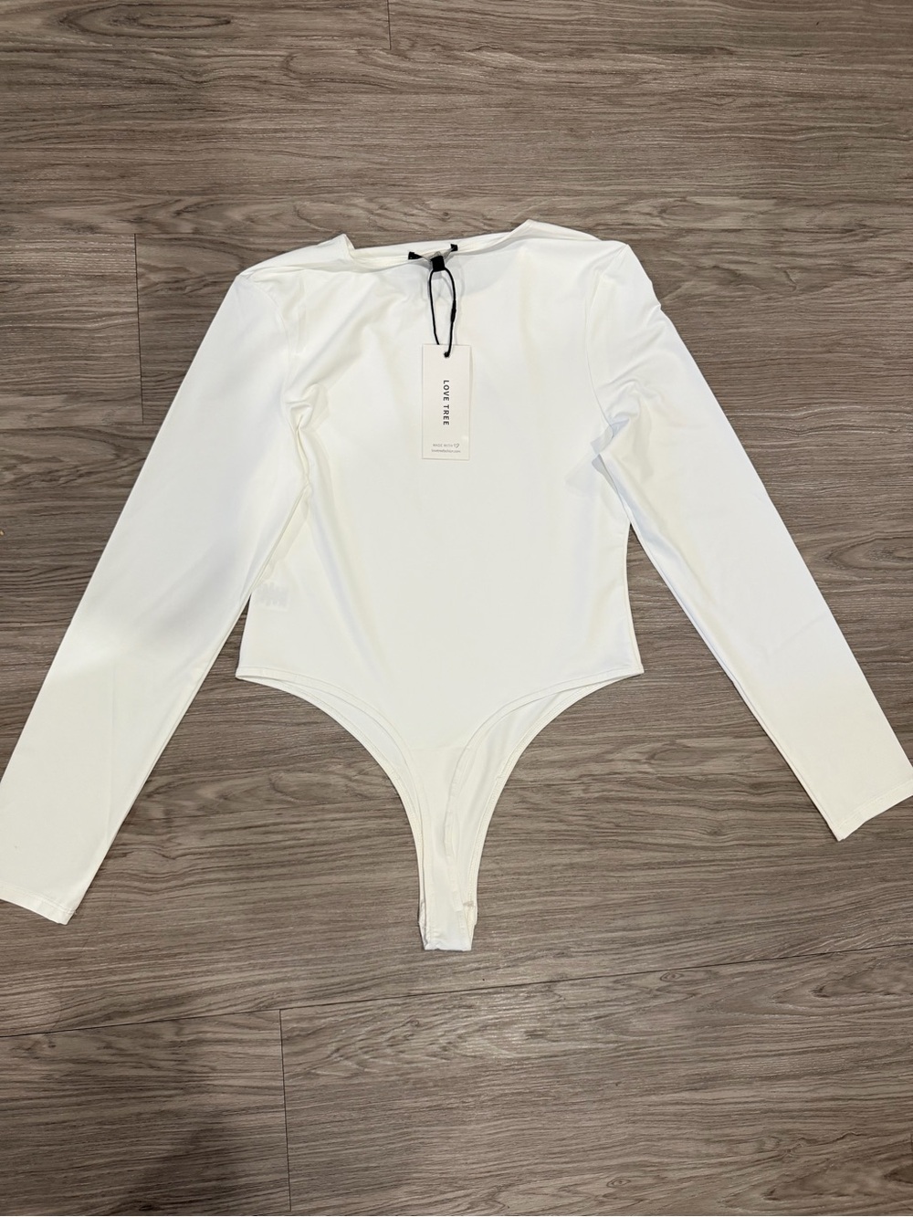 Love Tree White Long-Sleeve Bodysuit One-Piece with Crew Neck
